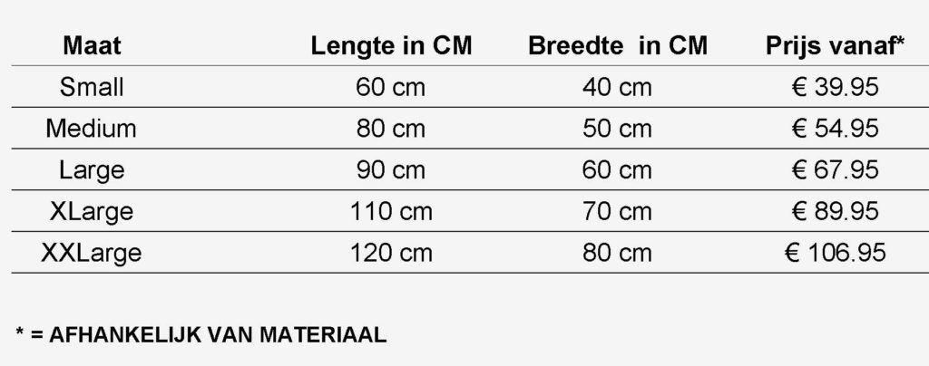 Measurement Chart CYD Dog Beds 8Feb18 no title with price full screen