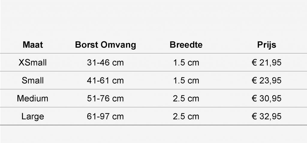 Measurement Chart CYD Dog Harness Strap-it Terschelling Branding Nylon with price full screen