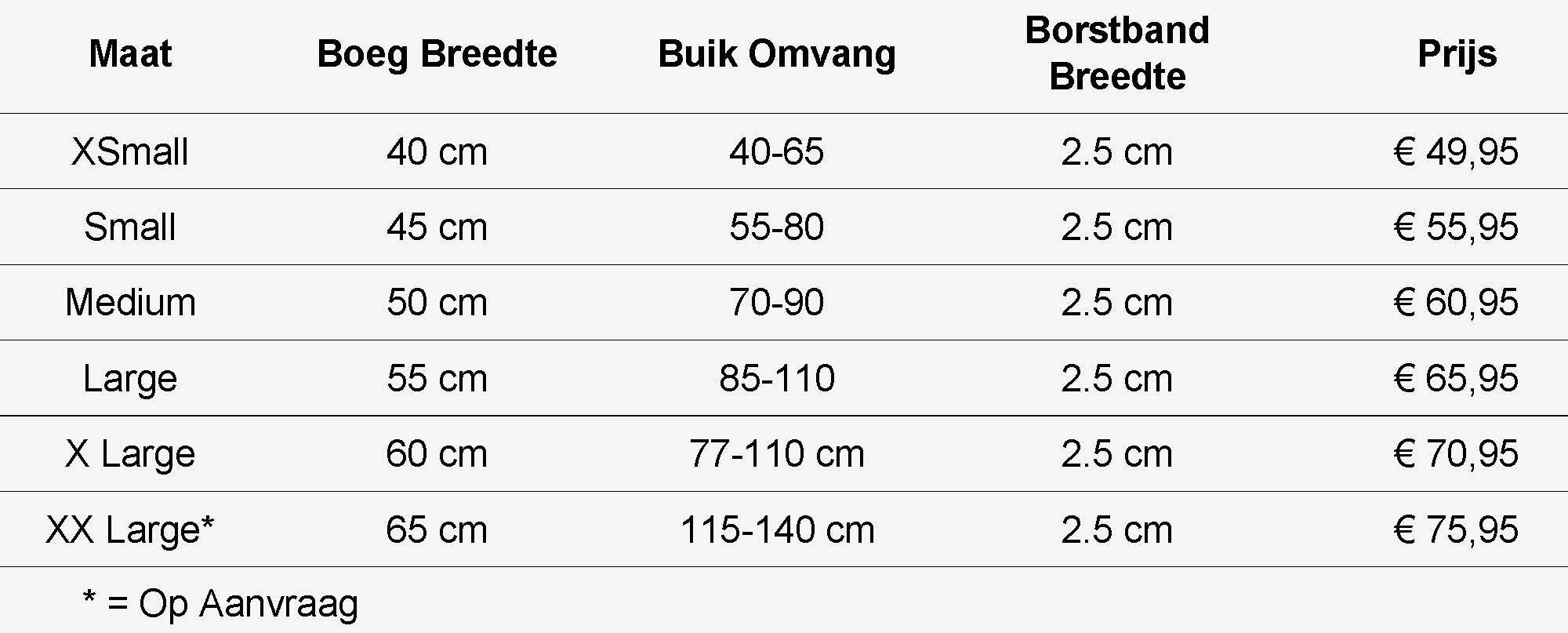 Measurement Chart CYD Dog Harness Tough Website general with price updated 26Jul20 full screen