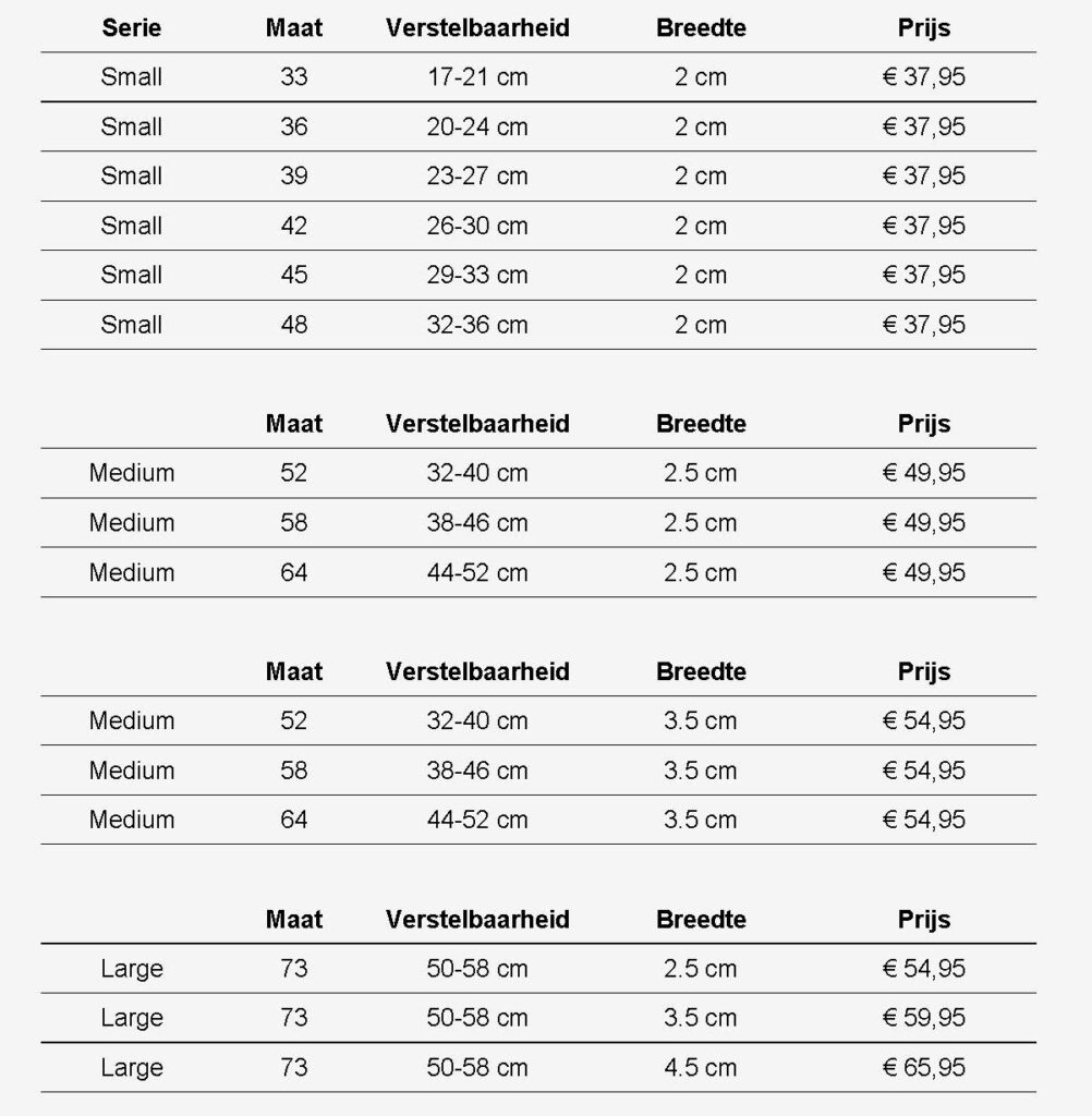 Measurement Chart CYD Dog Collar Website Terschelling Boeien no title with price updated 29Sep23 full screen